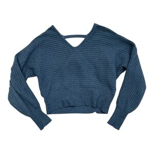 Pink Rose Women's Blue Knit V-Neck Sweater - Size Medium